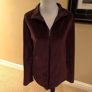 Maroon velour sweat jacket. Zipper &front pockets